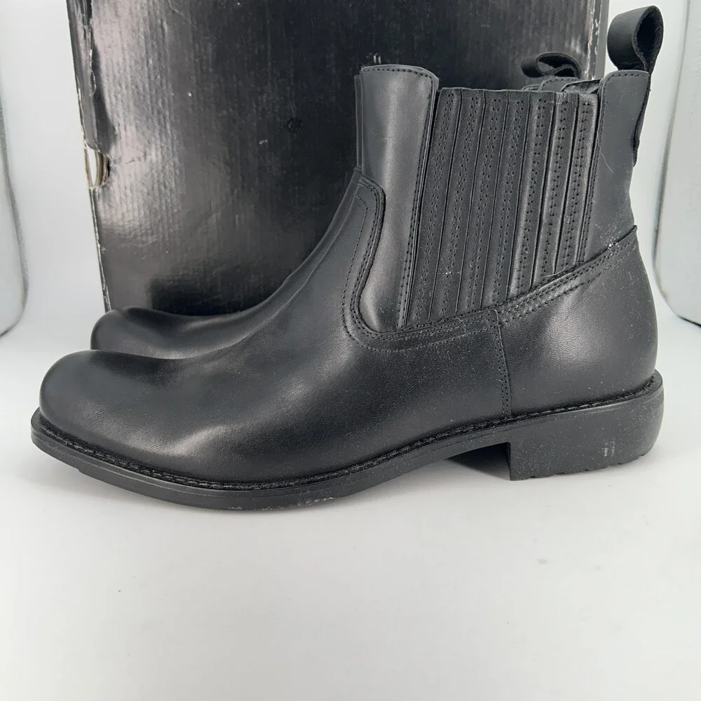 JF Ferrar Austin Chelsea Boots Mens Size 13 Black Leather Pull On Ankle Moto